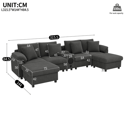 Sofá modular 6 lugares fixa de tecido,cinza Sofá modular 6 lugares fixa de tecido,cinza