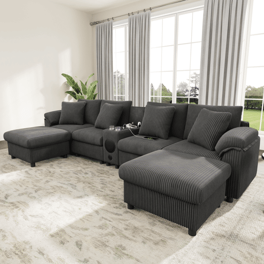 Sofá modular 6 lugares fixa de tecido,cinza Sofá modular 6 lugares fixa de tecido,cinza