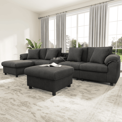 Sofá modular 6 lugares fixa de tecido,cinza Sofá modular 6 lugares fixa de tecido,cinza