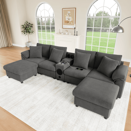 Sofá modular 6 lugares fixa de tecido,cinza Sofá modular 6 lugares fixa de tecido,cinza