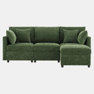 Sofá modular 4 lugares fixa de tecido,verde