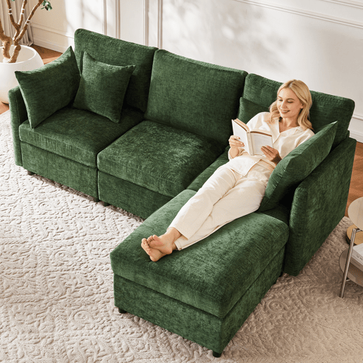 Sofá modular 4 lugares fixa de tecido,verde