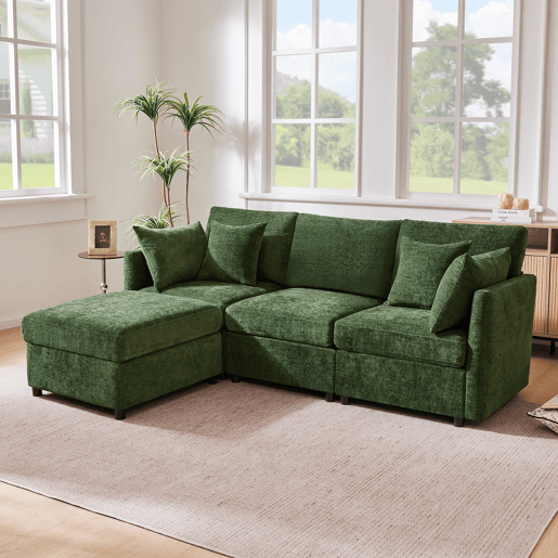 Sofá modular 4 lugares fixa de tecido,verde