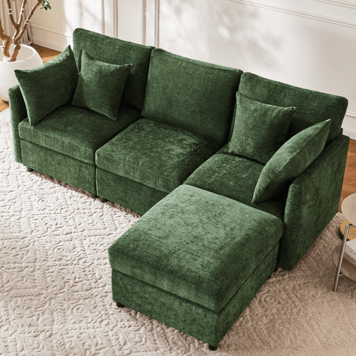 Sofá modular 4 lugares fixa de tecido,verde