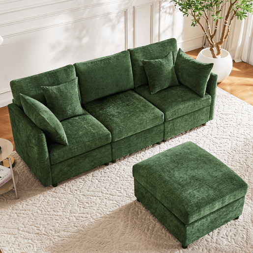 Sofá modular 4 lugares fixa de tecido,verde