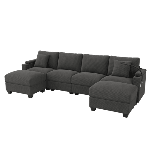 Sofá modular 6 lugares fixa de tecido,cinza