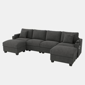 Sofá modular 6 lugares fixa de tecido,cinza