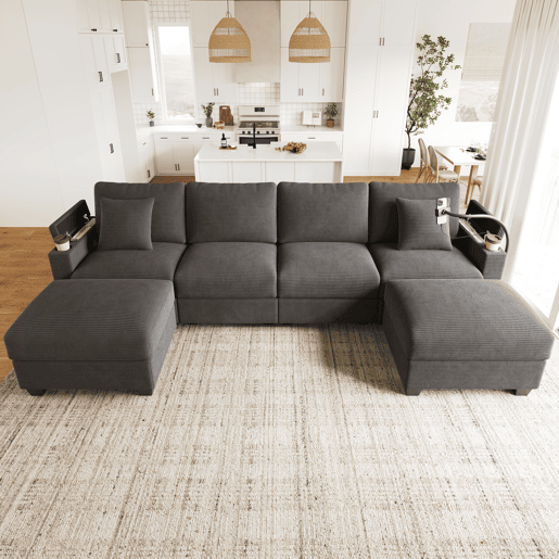 Sofá modular 6 lugares fixa de tecido,cinza