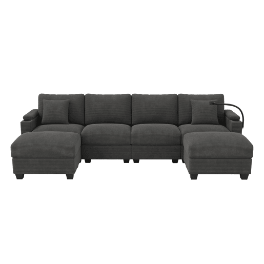 Sofá modular 6 lugares fixa de tecido,cinza