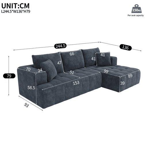 Sofá modular 3 lugares fixa de tecido,azul Sofá modular 3 lugares fixa de tecido,azul