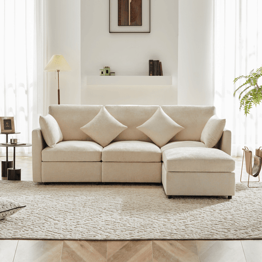Sofá modular 4 lugares fixa de tecido,bege Sofá modular 4 lugares fixa de tecido,bege
