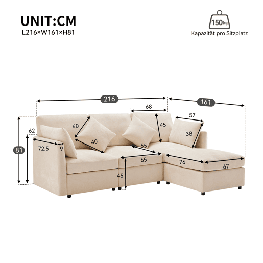 Sofá modular 4 lugares fixa de tecido,bege Sofá modular 4 lugares fixa de tecido,bege
