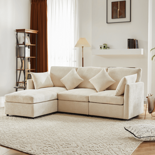 Sofá modular 4 lugares fixa de tecido,bege Sofá modular 4 lugares fixa de tecido,bege