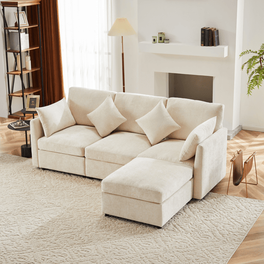 Sofá modular 4 lugares fixa de tecido,bege Sofá modular 4 lugares fixa de tecido,bege