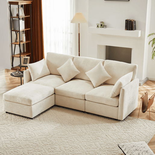 Sofá modular 4 lugares fixa de tecido,bege Sofá modular 4 lugares fixa de tecido,bege