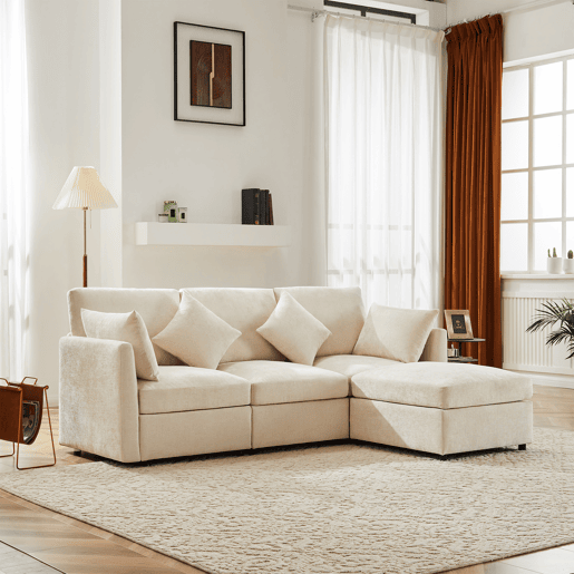 Sofá modular 4 lugares fixa de tecido,bege Sofá modular 4 lugares fixa de tecido,bege
