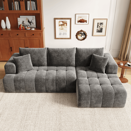 Sofá modular 3 lugares fixa de tecido,cinza
