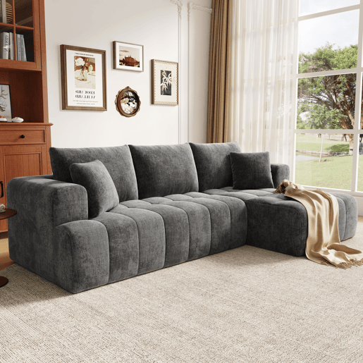 Sofá modular 3 lugares fixa de tecido,cinza