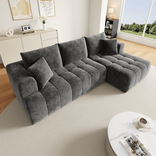 Sofá modular 3 lugares fixa de tecido,cinza