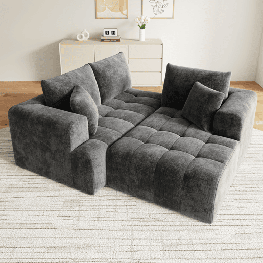 Sofá modular 3 lugares fixa de tecido,cinza