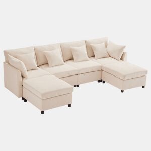 Sofá modular 6 lugares fixa de tecido,bege