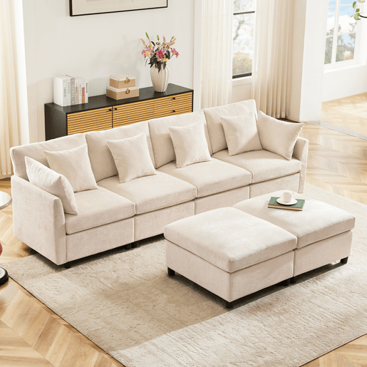 Sofá modular 6 lugares fixa de tecido,bege