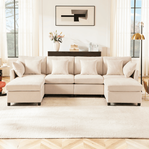 Sofá modular 6 lugares fixa de tecido,bege