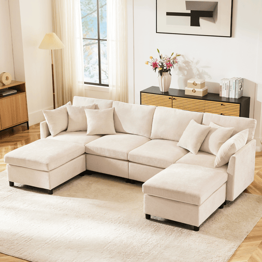 Sofá modular 6 lugares fixa de tecido,bege