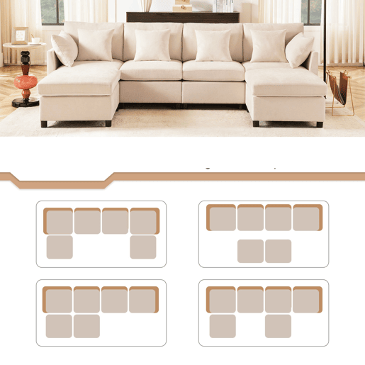 Sofá modular 6 lugares fixa de tecido,bege