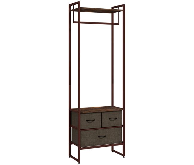 Homcom perchero para ropa perchero recibidor con 3 cajones de tela barra para colgar y estante de almacenamiento para pasillo dormitorio sala de estar 58,5x30x178 cm marrón rústico