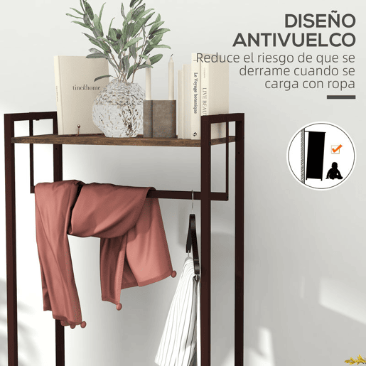 HOMCOM Suporte para Cabides com 3 Gavetas de Tecido Barra para Pendurar e Prateleira de Armazenamento para Entrada Quarto Sala 58,5x30x178 cm Castanho Rústico