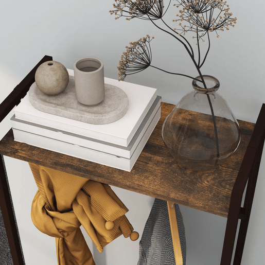 HOMCOM Suporte para Cabides com 3 Gavetas de Tecido Barra para Pendurar e Prateleira de Armazenamento para Entrada Quarto Sala 58,5x30x178 cm Castanho Rústico