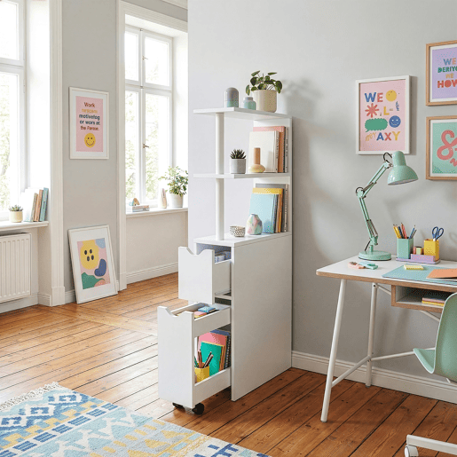 Estante de nicho Fadeskimma com gaveta e 3 prateleiras 113x19x45 cm Branco en.casa