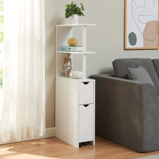 Estante de nicho Fadeskimma com gaveta e 3 prateleiras 113x19x45 cm Branco en.casa