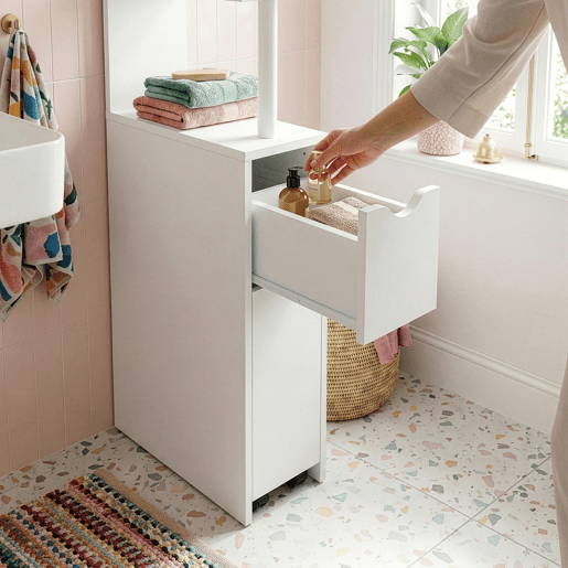 Estante de nicho Fadeskimma com gaveta e 3 prateleiras 113x19x45 cm Branco en.casa