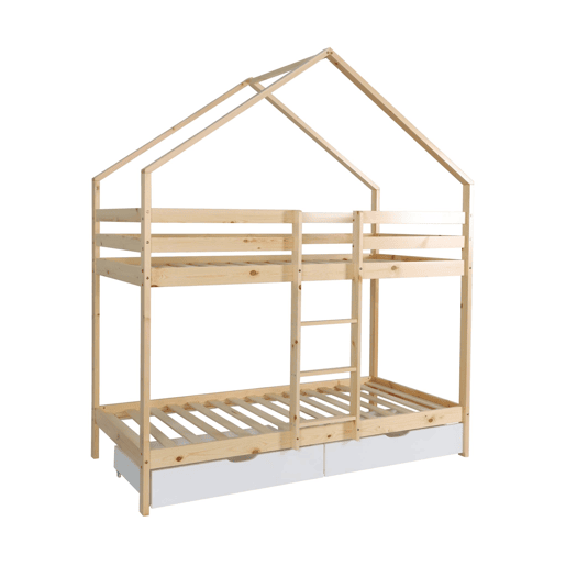 Cama infantil em beliche, 90 x 190 cm madeira de pinho natural com gavetas de arrumação Branco - 223x199x96 cm Cama infantil em beliche, 90 x 190 cm madeira de pinho natural com gavetas de arrumação Branco - 223x199x96 cm