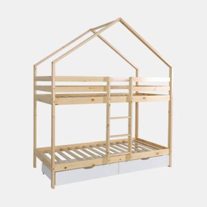 Cama infantil em beliche, 90 x 190 cm madeira de pinho natural com gavetas de arrumação Branco - 223x199x96 cm