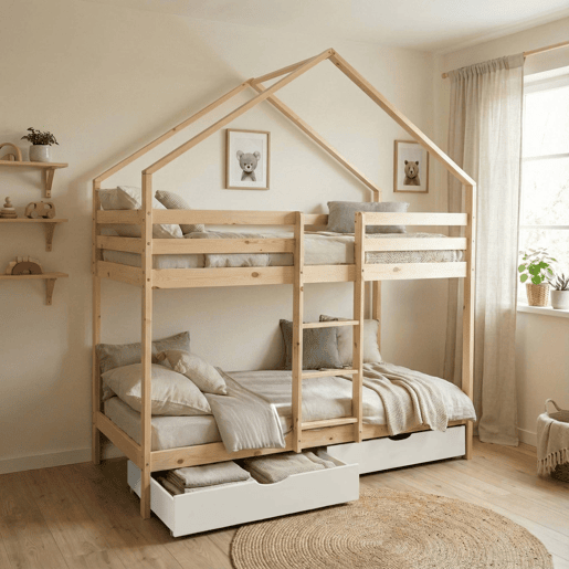 Cama infantil em beliche, 90 x 190 cm madeira de pinho natural com gavetas de arrumação Branco - 223x199x96 cm Cama infantil em beliche, 90 x 190 cm madeira de pinho natural com gavetas de arrumação Branco - 223x199x96 cm