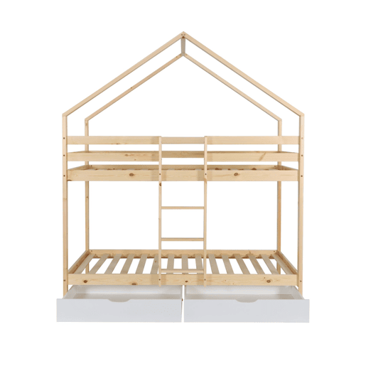 Cama infantil em beliche, 90 x 190 cm madeira de pinho natural com gavetas de arrumação Branco - 223x199x96 cm Cama infantil em beliche, 90 x 190 cm madeira de pinho natural com gavetas de arrumação Branco - 223x199x96 cm