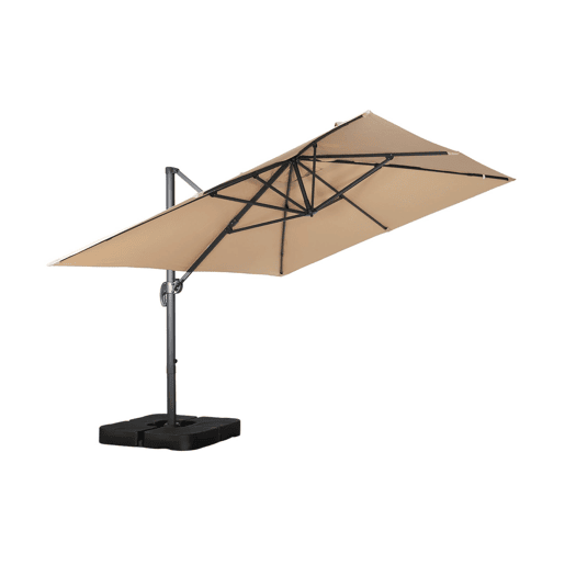 Guarda-sol retangular excêntrico, 3x4m + base com peso 50x50cm Bege - 200x200x225 cm