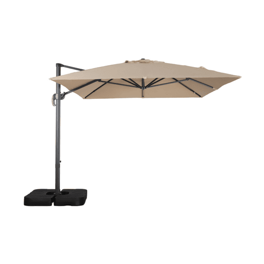 Guarda-sol retangular excêntrico, 3x4m + base com peso 50x50cm Bege - 200x200x225 cm