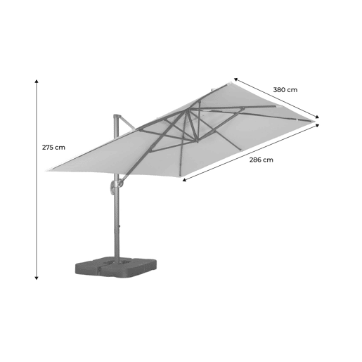 Guarda-sol retangular excêntrico, 3x4m + base com peso 50x50cm Bege - 200x200x225 cm