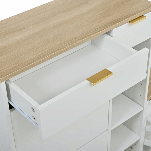 Conjunto de hall de entrada 130x30x174 cm - 4 peças com sapateira, banco, espelho e painel de parede - Natural+Branco