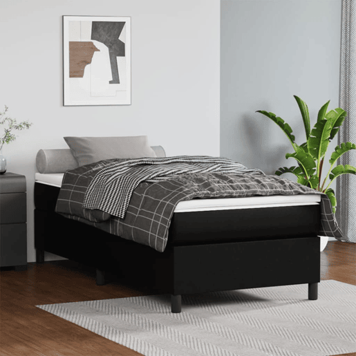 Estrutura de cama de solteiro para adultos com molas 90x200 cm couro artificial preto