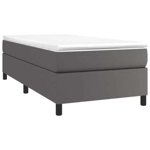 Estrutura de cama de solteiro para adultos com molas 90x200 cm couro artificial cinzento