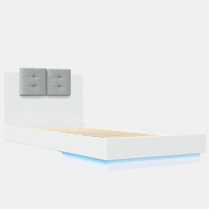 Estrutura de cama de solteiro para adultos com cabeceira e luzes LED 90x200 cm branco
