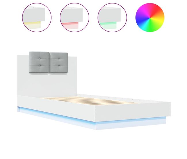 Estructura de cama individual para adultos con cabecero y luces led blanco 90x200 cm