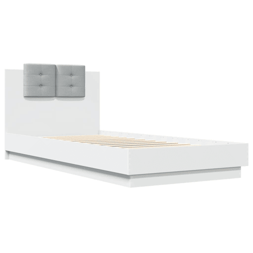 Estrutura de cama de solteiro para adultos com cabeceira e luzes LED 90x200 cm branco