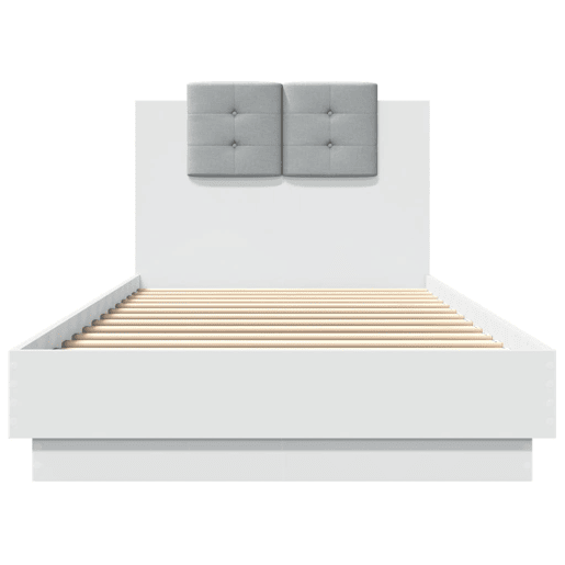 Estrutura de cama de solteiro para adultos com cabeceira e luzes LED 90x200 cm branco