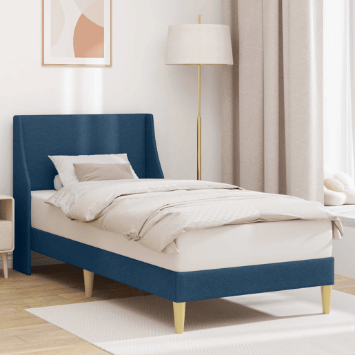 Estrutura de cama de solteiro para adultos com Cabeceira - Azul 100 x 200 cm tecido
